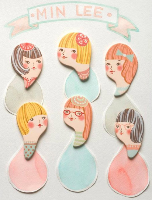 Minini handmade porcelain brooches by Min Lee  Porcelain head brooches by Min Lee